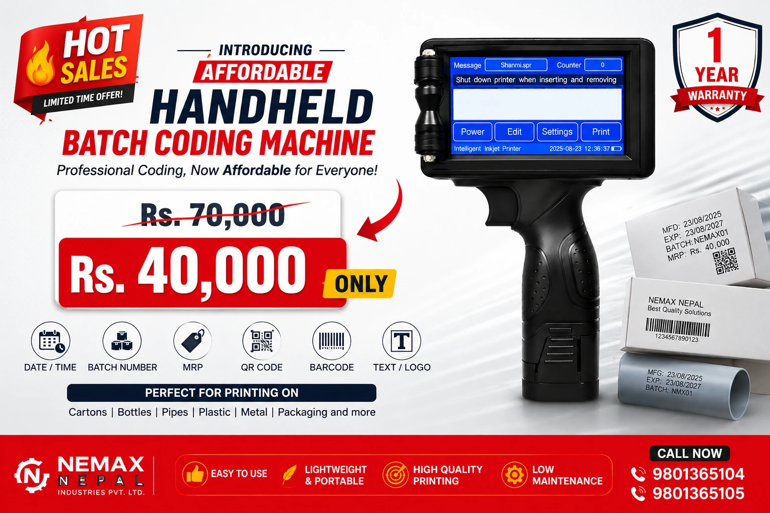 Affordable Handheld Batch Coding Machine in Nepal - Rs. 40,000